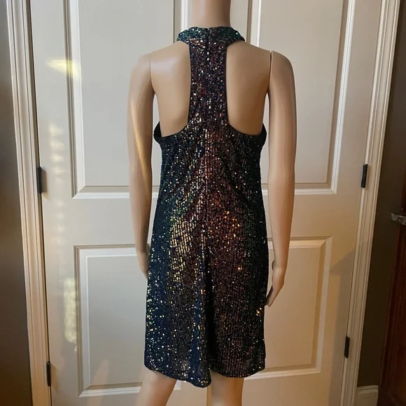 NWT Cache Iridescent Sequin Dress - halter neckline - Size Small - Picture 9 of 11
